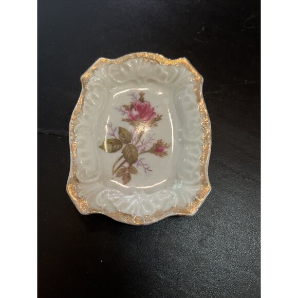 Vintage Del Mar Trinket Dish / Ashtray Gold Rose Floral Japan Art Porcelain - Picture 9 of 10